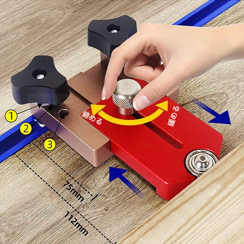 テーブルソー用 プッシュ レール用 ストッパーガイドノブで調整