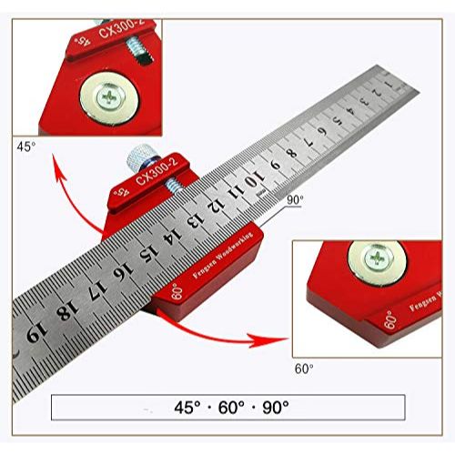 木工ケガキ工具セット マグネット付き ルーラーストップ & ステンレスルーラー 45度・60度・90度 (CX300-2)