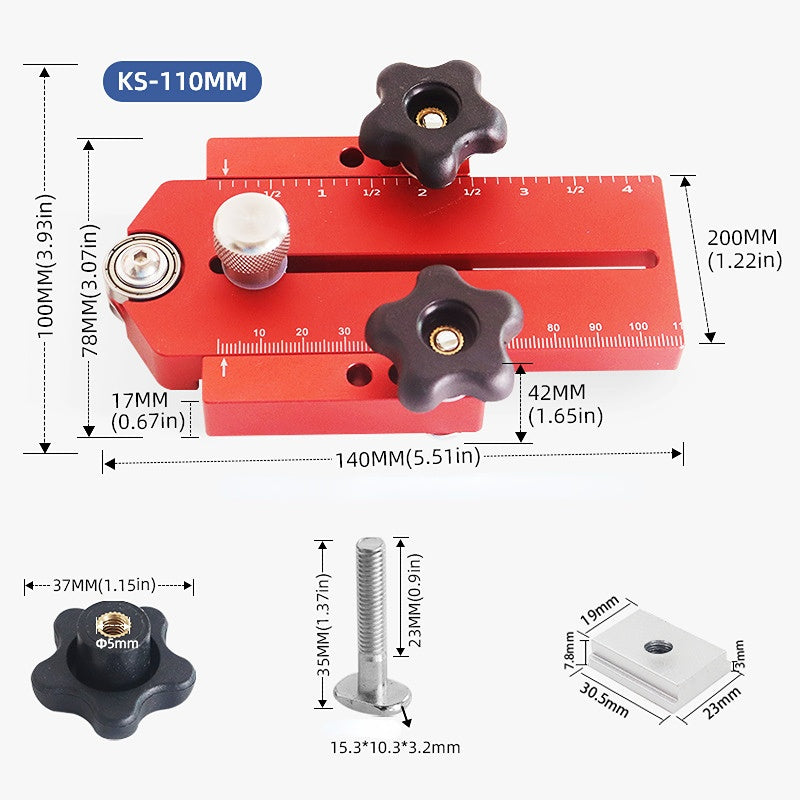 CarAngels テーブルソー用 ローラー付きプッシュブロック ガイド 卓上トリマー レッド KS-110mm