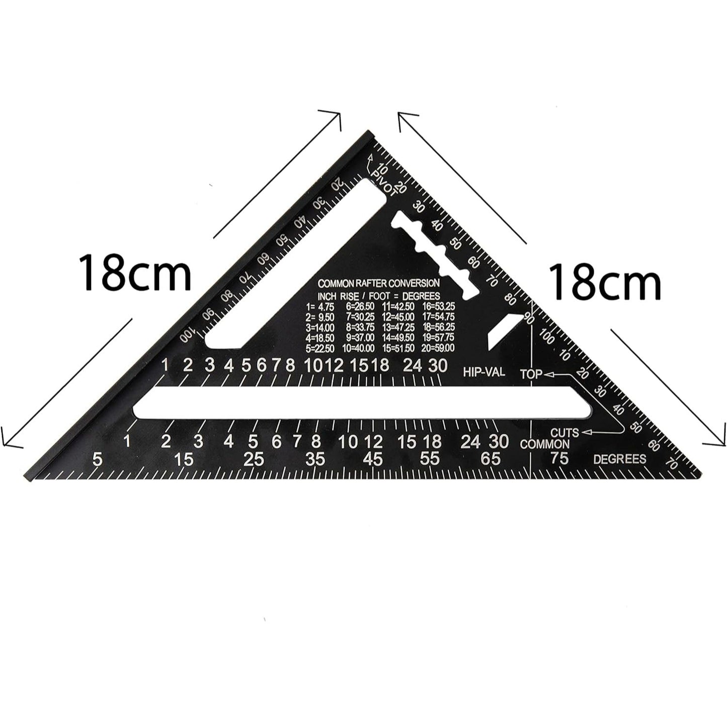 CarAngels 木工用三角定規  両面目盛り アルミ合金 45度ケガキ工具 0-90度