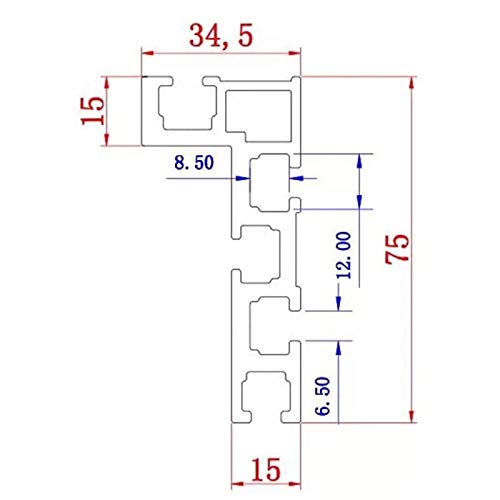 マイタートラック テーブルソーフェンス 75mm規格 アルミ製 Tスロットトラック クランプトラック 大工ツール テーブルソーDIY用横断面設計図